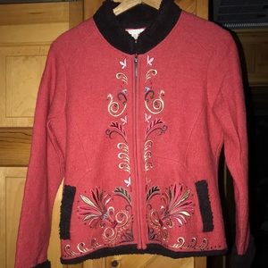 Beautiful CARSON BOILED Wool Embroidered Zipped Sweater size S
